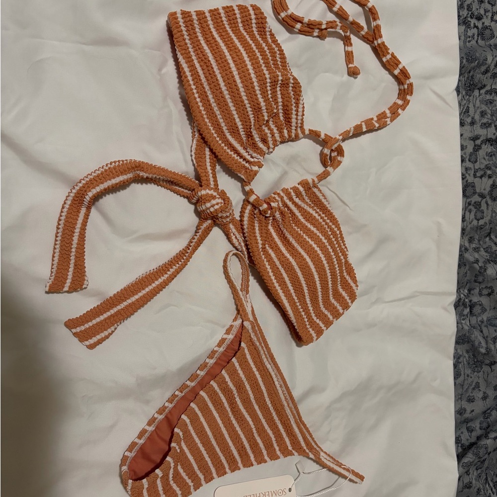 Striped Knit Bikini Set in Rust and White